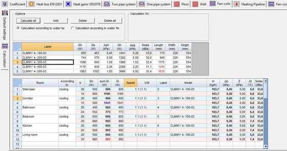 Fan-coils selection – IntegraCAD screenshot