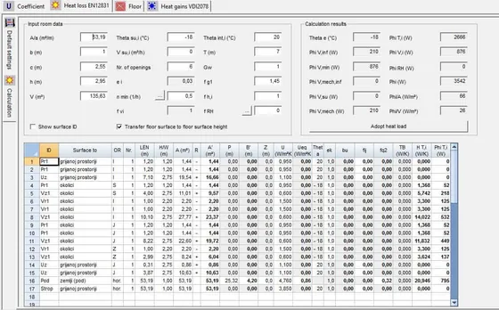 Heat losses – IntegraCAD screenshot